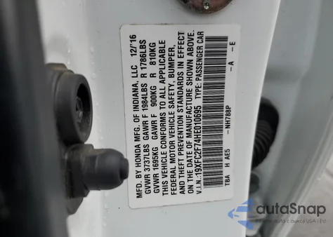 2017 Honda Civic Ex from USA, damaged, VIN 19XFC2F74HE010695